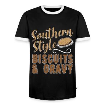 Biscuits And Gravy Southern Style Southern Cooking - Men's Ringer Shirt - black/white - Front - AI Model Female 172 light (172cm) & AI Model Male 178 light (178cm)