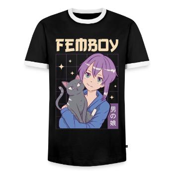 Femboy Crossdressing Crossdresser MTF Anime - Men's Ringer Shirt - black/white - Front - AI Model Female 172 light (172cm) & AI Model Male 178 light (178cm)