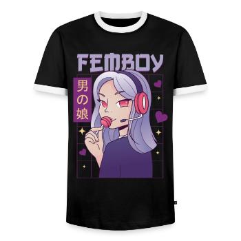 Femboy Crossdressing Crossdresser MTF Anime - Men's Ringer Shirt - black/white - Front - AI Model Female 172 light (172cm) & AI Model Male 178 light (178cm)