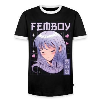 Femboy Crossdressing Crossdresser MTF Anime - Men's Ringer Shirt - black/white - Front - AI Model Female 172 light (172cm) & AI Model Male 178 light (178cm)