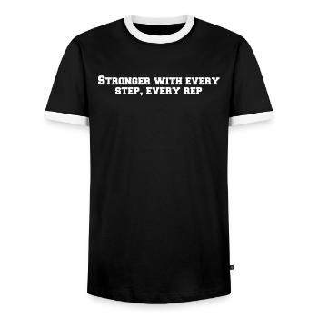 Fitness - Stronger with every step, every rep - Men's Ringer Shirt - black/white - Front - AI Model Female 172 light (172cm) & AI Model Male 178 light (178cm)