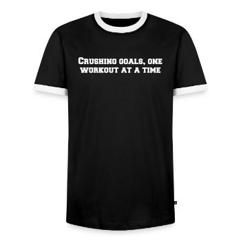 Fitness - Crushing goals, one workout at a time - Men's Ringer Shirt - black/white - Front - AI Model Female 172 light (172cm) & AI Model Male 178 light (178cm)