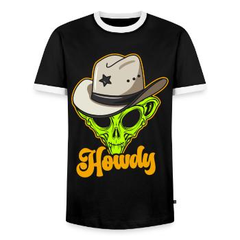 Howdy Alien Cowboy Space UFO Funny Western Rodeo - Männer Kontrast-T-Shirt - Schwarz/Weiß - Vorne - AI Model Female 172 light (172cm) & AI Model Male 178 light (178cm)