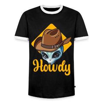 Howdy Alien Cowboy Space UFO Funny Western Rodeo - Männer Kontrast-T-Shirt - Schwarz/Weiß - Vorne - AI Model Female 172 light (172cm) & AI Model Male 178 light (178cm)
