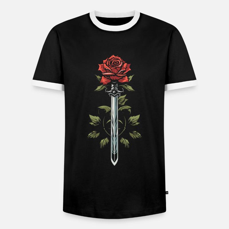 Rote Rose Goth Schwert - Männer Kontrast-T-Shirt - Schwarz/Weiß