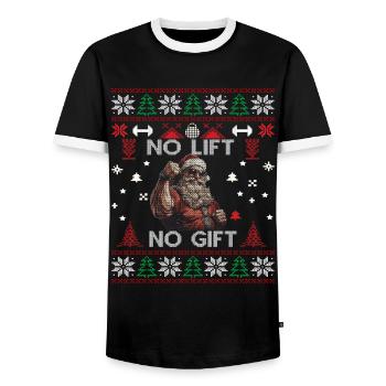 No Lift No Gift Fitness Christmas Gift Gym - Men's Ringer Shirt - black/white - Front - AI Model Female 172 light (172cm) & AI Model Male 178 light (178cm)