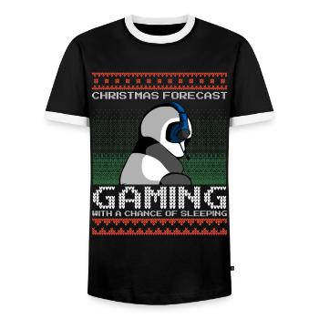 Funny Christmas Forecast Gaming Panda Ugly Xmas - Men's Ringer Shirt - black/white - Front - AI Model Female 172 light (172cm) & AI Model Male 178 light (178cm)