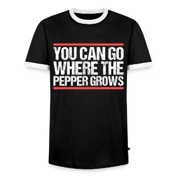 You can go where the pepper grows. Denglish - Men's Ringer Shirt - black/white - Front - AI Model Female 172 light (172cm) & AI Model Male 178 light (178cm)