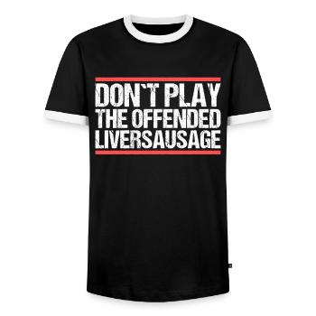 Ne jouez pas à la saucisse de foie offensée. Danglais - T-shirt contrasté Homme - noir/blanc - Devant - AI Model Female 172 light (172cm) & AI Model Male 178 light (178cm)