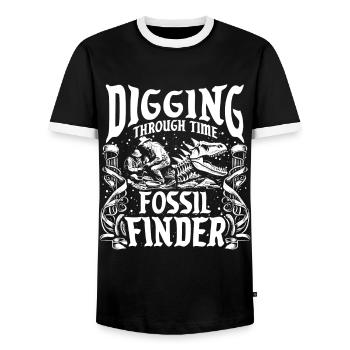 Fossil Hunter Apparel - Digging Through Time: - Men's Ringer Shirt - black/white - Front - AI Model Female 172 light (172cm) & AI Model Male 178 light (178cm)