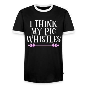 Je pense que mon cochon siffle Denglish - T-shirt contrasté Homme - noir/blanc - Devant - AI Model Female 172 light (172cm) & AI Model Male 178 light (178cm)