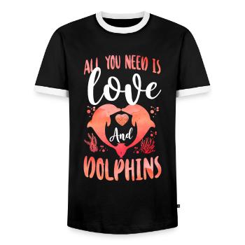 Dolphin Heart All You Need Is Love - Männer Kontrast-T-Shirt - Schwarz/Weiß - Vorne - AI Model Female 172 light (172cm) & AI Model Male 178 light (178cm)