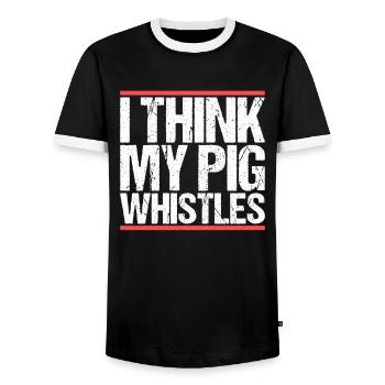 Je pense que mon cochon siffle Denglish - T-shirt contrasté Homme - noir/blanc - Devant - AI Model Female 172 light (172cm) & AI Model Male 178 light (178cm)
