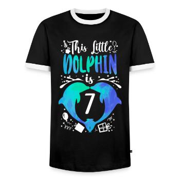 Dolphin 7th Birthday This Little - Men's Ringer Shirt - black/white - Front - AI Model Female 172 light (172cm) & AI Model Male 178 light (178cm)