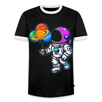 Astronaut Holding Planet Balloons Solar System - Men's Ringer Shirt - black/white - Front - AI Model Female 172 light (172cm) & AI Model Male 178 light (178cm)