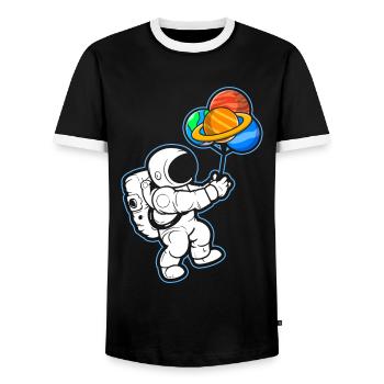 Astronaut Holding Planet Balloons Solar System - Men's Ringer Shirt - black/white - Front - AI Model Female 172 light (172cm) & AI Model Male 178 light (178cm)