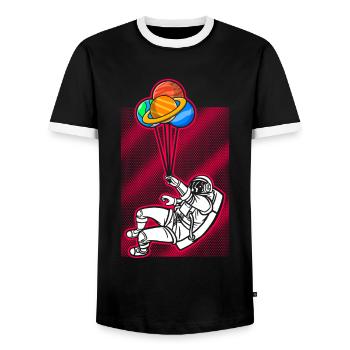 Astronaut Holding Planet Balloons Solar System - Men's Ringer Shirt - black/white - Front - AI Model Female 172 light (172cm) & AI Model Male 178 light (178cm)