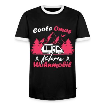Camping Rentner Coole Omas fahren Wohnmobil - Männer Kontrast-T-Shirt - Schwarz/Weiß - Vorne - AI Model Female 172 light (172cm) & AI Model Male 178 light (178cm)