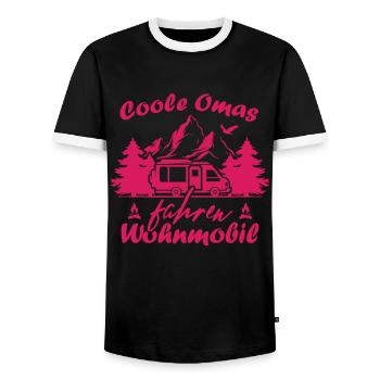 Camping Rentner Coole Omas fahren Wohnmobil - Männer Kontrast-T-Shirt - Schwarz/Weiß - Vorne - AI Model Female 172 light (172cm) & AI Model Male 178 light (178cm)
