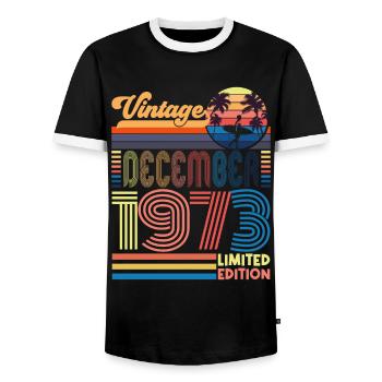 Birthday December 1973. December 1973 gift. - Men's Ringer Shirt - black/white - Front - AI Model Female 172 light (172cm) & AI Model Male 178 light (178cm)