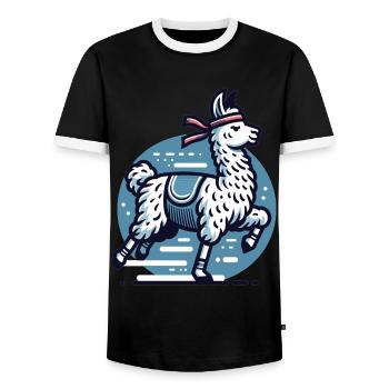 Jogger Lama : Sportif sur la route - T-shirt contrasté Homme - noir/blanc - Devant - AI Model Female 172 light (172cm) & AI Model Male 178 light (178cm)