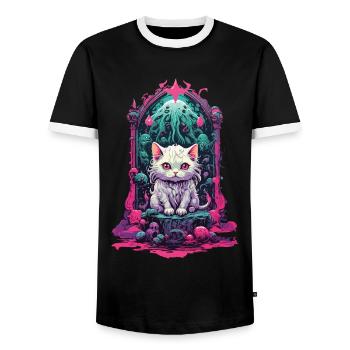 Occult Kawaii Cat Gothic Pastel Magic - Men's Ringer Shirt - black/white - Front - AI Model Female 172 light (172cm) & AI Model Male 178 light (178cm)