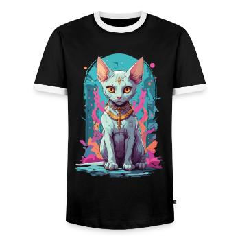 Kawaii Gothic Sphynx Cat Pastel Occult Design - Men's Ringer Shirt - black/white - Front - AI Model Female 172 light (172cm) & AI Model Male 178 light (178cm)