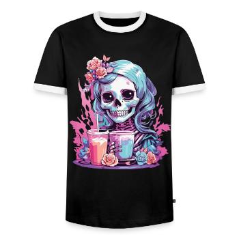 Kawaii Pastel Goth Skull Milkshake Design - Männer Kontrast-T-Shirt - Schwarz/Weiß - Vorne - AI Model Female 172 light (172cm) & AI Model Male 178 light (178cm)