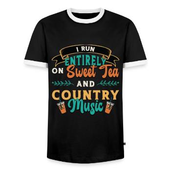 Sweet Tea I Run Entirely On Sweet Southern Country - Men's Ringer Shirt - black/white - Front - AI Model Female 172 light (172cm) & AI Model Male 178 light (178cm)