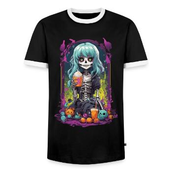 Gothic Pumpkin Spice latte skeleton eGirl Design - Men's Ringer Shirt - black/white - Front - AI Model Female 172 light (172cm) & AI Model Male 178 light (178cm)