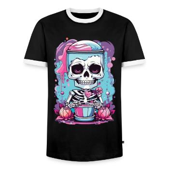 Kawaii Goth Pastel Skeleton Milkshake Design - Men's Ringer Shirt - black/white - Front - AI Model Female 172 light (172cm) & AI Model Male 178 light (178cm)