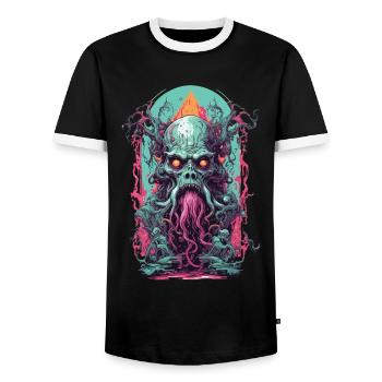 Underworld Demons Occult Horror Gothic Design - Men's Ringer Shirt - black/white - Front - AI Model Female 172 light (172cm) & AI Model Male 178 light (178cm)