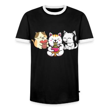 Cat Boba Tea Bubble Tea Gaming Gamer Ramen Anime - Männer Kontrast-T-Shirt - Schwarz/Weiß - Vorne - AI Model Female 172 light (172cm) & AI Model Male 178 light (178cm)