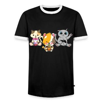 Cat Boba Tea Bubble Tea Gaming Gamer Ramen Anime - Männer Kontrast-T-Shirt - Schwarz/Weiß - Vorne - AI Model Female 172 light (172cm) & AI Model Male 178 light (178cm)