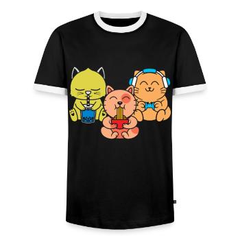Cat Boba Tea Bubble Tea Gaming Gamer Ramen Anime - Männer Kontrast-T-Shirt - Schwarz/Weiß - Vorne - AI Model Female 172 light (172cm) & AI Model Male 178 light (178cm)