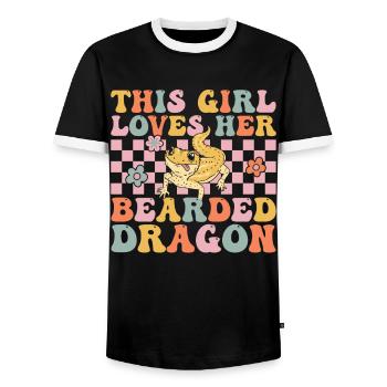 Bearded Dragon Girl - Men's Ringer Shirt - black/white - Front - AI Model Female 172 light (172cm) & AI Model Male 178 light (178cm)