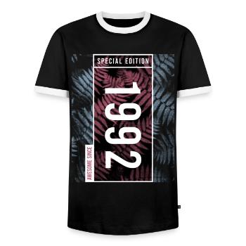 Special Edition 1992 Birthday Urban Graphic - Men's Ringer Shirt - black/white - Front - AI Model Female 172 light (172cm) & AI Model Male 178 light (178cm)