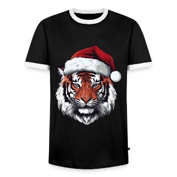 Tiger Kopf Weihnachten Xmas - Männer Kontrast-T-Shirt - Schwarz/Weiß - Vorne - AI Model Female 172 light (172cm) & AI Model Male 178 light (178cm)