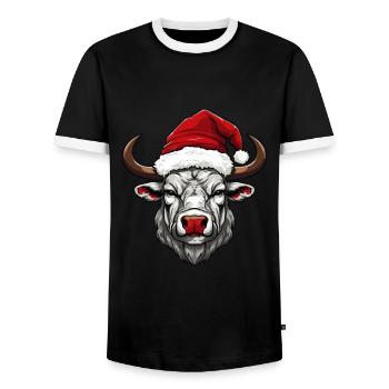Bull Head Christmas Xmas - Men's Ringer Shirt - black/white - Front - AI Model Female 172 light (172cm) & AI Model Male 178 light (178cm)