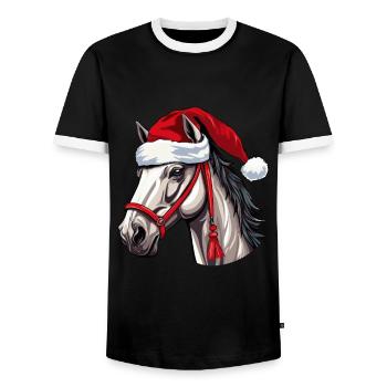 Noël tête de cheval Noël - T-shirt contrasté Homme - noir/blanc - Devant - AI Model Female 172 light (172cm) & AI Model Male 178 light (178cm)