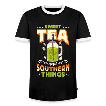 Sweet Tea And Southern Things Southern Food Lover - Men's Ringer Shirt - black/white - Front - AI Model Female 172 light (172cm) & AI Model Male 178 light (178cm)