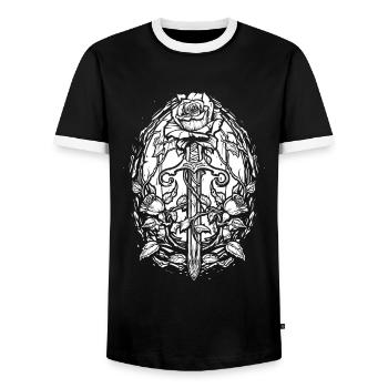 Épée Goth Rose rouge - T-shirt contrasté Homme - noir/blanc - Devant - AI Model Female 172 light (172cm) & AI Model Male 178 light (178cm)