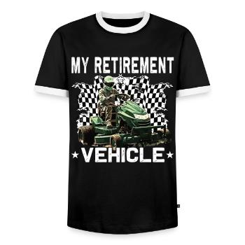 Mein Rasenmäher Im Ruhestandsfahrzeug Rennend - Männer Kontrast-T-Shirt - Schwarz/Weiß - Vorne - AI Model Female 172 light (172cm) & AI Model Male 178 light (178cm)