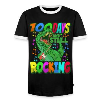 100th Day of School Dino Costume 100 Days of School - Men's Ringer Shirt - black/white - Front - AI Model Female 172 light (172cm) & AI Model Male 178 light (178cm)