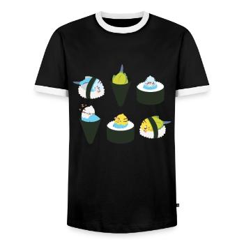 Perruche mignonne Sushi Japon Kawaii - T-shirt contrasté Homme - noir/blanc - Devant - AI Model Female 172 light (172cm) & AI Model Male 178 light (178cm)