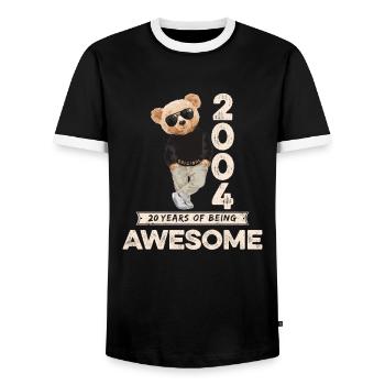 2004 Birthday Teddy Bear Being Awesome Orignal - Men's Ringer Shirt - black/white - Front - AI Model Female 172 light (172cm) & AI Model Male 178 light (178cm)