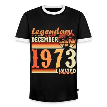 Legend 50 years 1973 December 50 years anniversary - Men's Ringer Shirt - black/white - Front - AI Model Female 172 light (172cm) & AI Model Male 178 light (178cm)