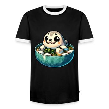 Animal Marin, Animal Marin, Océan, Miso, Soupe, Sceau - T-shirt contrasté Homme - noir/blanc - Devant - AI Model Female 172 light (172cm) & AI Model Male 178 light (178cm)