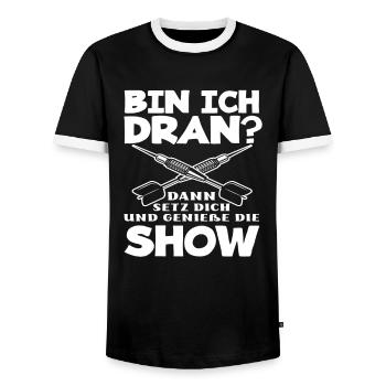Lustiges Dart Dartspieler Geschenkidee - Männer Kontrast-T-Shirt - Schwarz/Weiß - Vorne - AI Model Female 172 light (172cm) & AI Model Male 178 light (178cm)