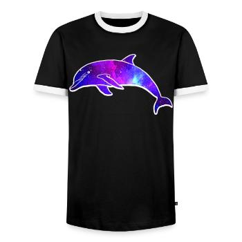Galaxie de l’espace Dolphin - T-shirt contrasté Homme - noir/blanc - Devant - AI Model Female 172 light (172cm) & AI Model Male 178 light (178cm)